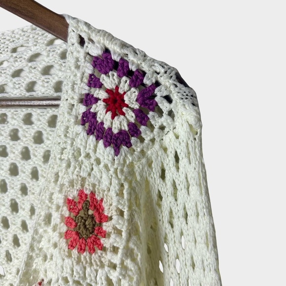 Granny Square Crochet Cropped Cardigan Fairycore Boho Festival Hippie Small - Picture 3 of 12